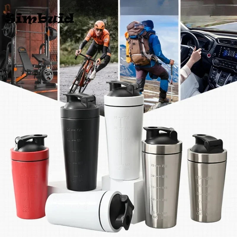 500ML/750ML Stainless Steel Protein Shaker Bottle – Leak Proof with Steel Ball and Scale for Gym Fitness and Whey Shakes