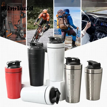 500ML/750ML Stainless Steel Protein Shaker Bottle – Leak Proof with Steel Ball and Scale for Gym Fitness and Whey Shakes