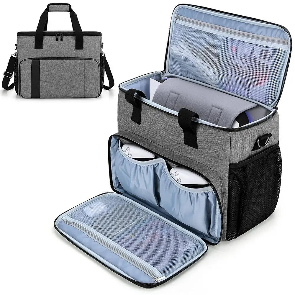 PS5 Controller Travel Bag — Hard Shell Game Console Carrying Case with Multiple Storage Pockets