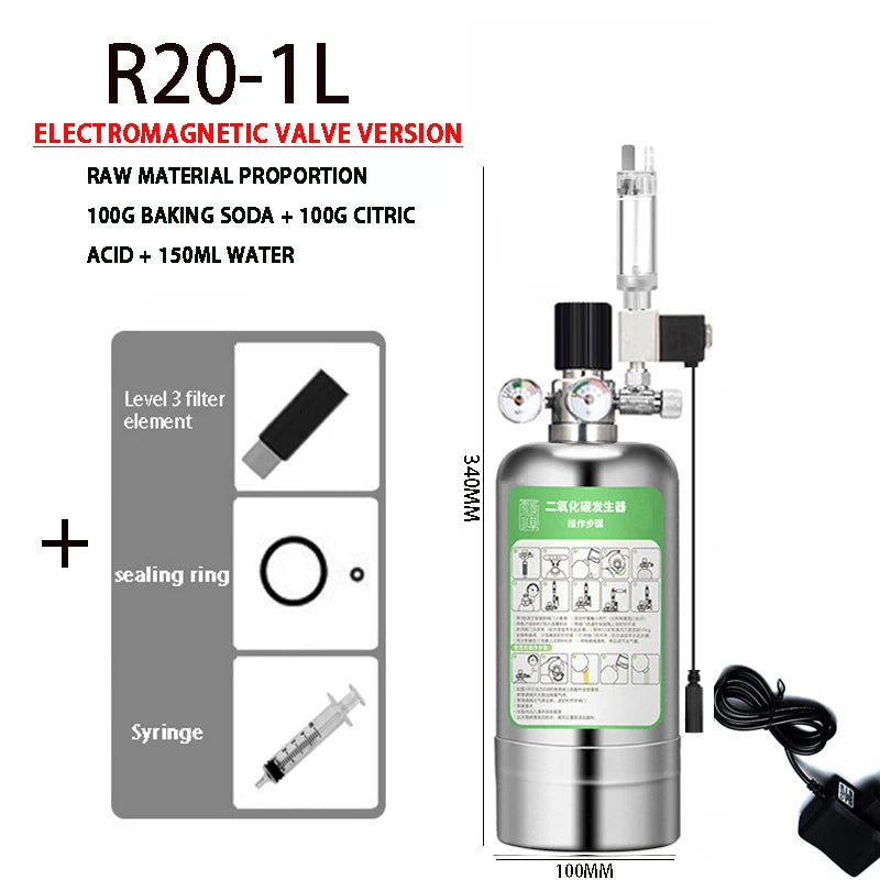 Aquarium DIY CO2 Generator Kit – Stainless Steel CO2 Cylinder & Carbon Dioxide Reactor System for Plants & Fish Tanks