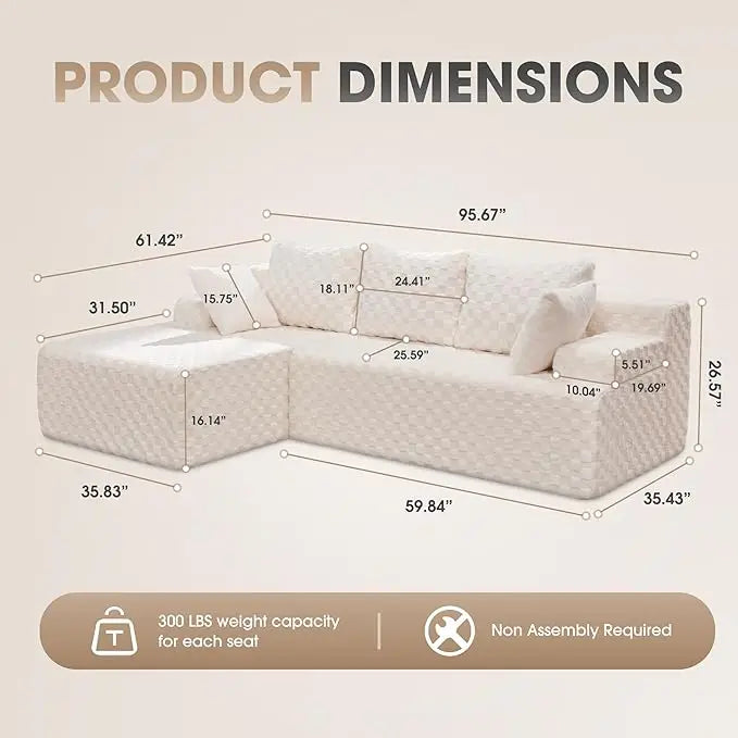 Modular L-Shaped 3-Seat Sectional Sofa — Memory Foam, Deep Seating & Storage