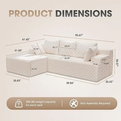 Modular L-Shaped 3-Seat Sectional Sofa — Memory Foam, Deep Seating & Storage