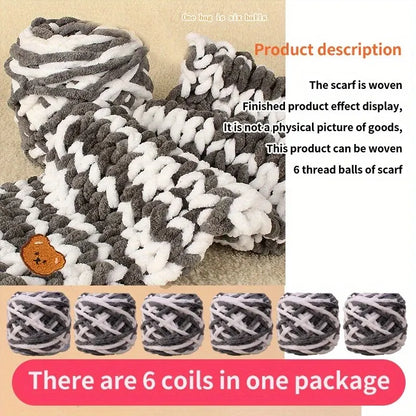 6 Yarn Balls + Teddy Bear DIY Craft Kit – Handmade Thick Woven Scarf Thread Set for Knitting, Jewelry & Creative Gift Making