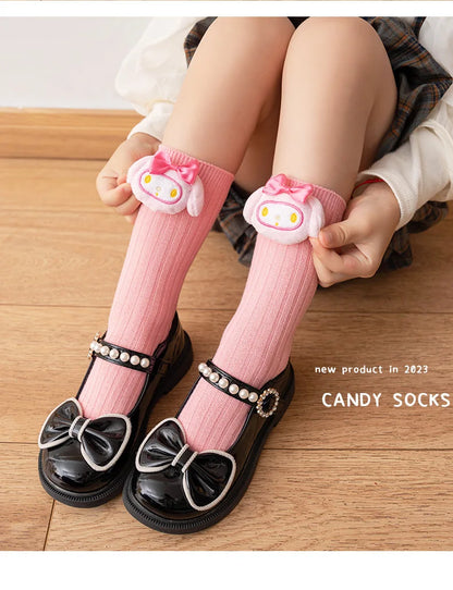 Sanrio Kuromi, Melody, Cinnamoroll & Kitty Cat Socks – Kawaii Cartoon Mid-Tube Socks for Girls, Korean Style Trendy Student Socks