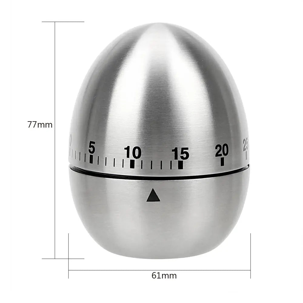 Stainless Steel Kitchen Timer - Cute Egg Shaped Mechanical Alarm Clock for Cooking - 60 Minutes Countdown