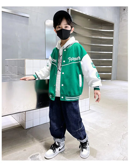 Autumn Baseball Jacket for Teens - Quilted Cotton Bomber Coat for Boys & Girls, Kids Jacket for Fall