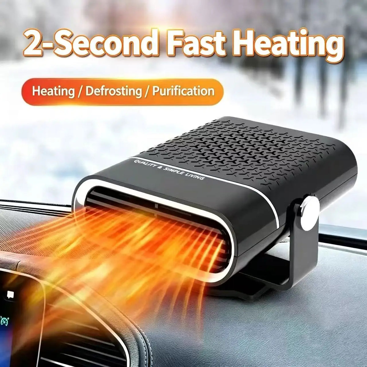 Portable Car Heater Fan - 2-Second Fast-Heating Windshield Defroster & Interior Warm Air Blower for Winter