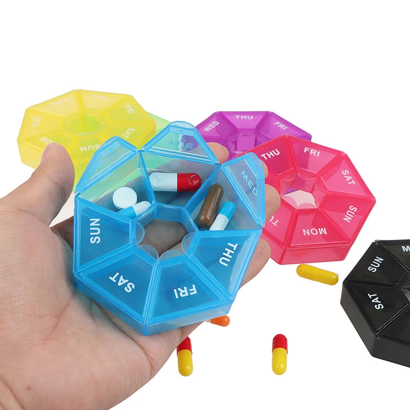 7 Day Weekly Pillbox – Tablet Holder & Medicine Organizer with Color-Coded Compartments