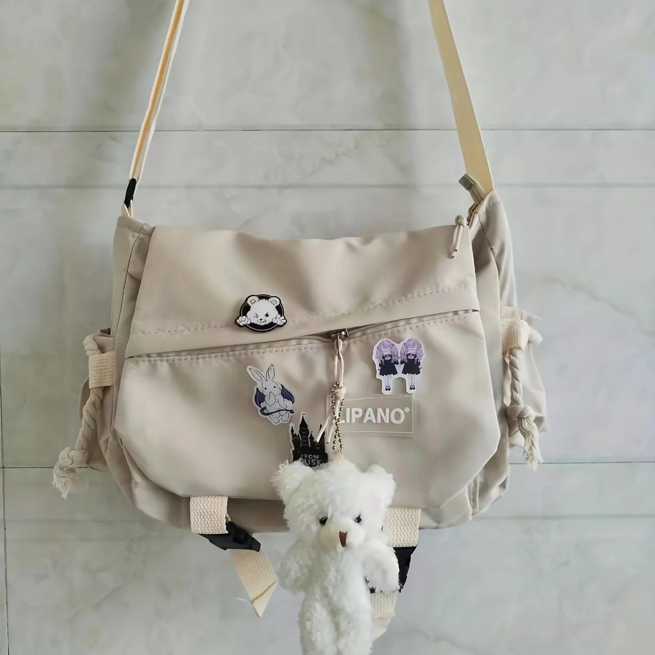 Men’s Nylon Messenger Bag - Trendy Solid Color Crossbody Shoulder Bag for School & Everyday Use
