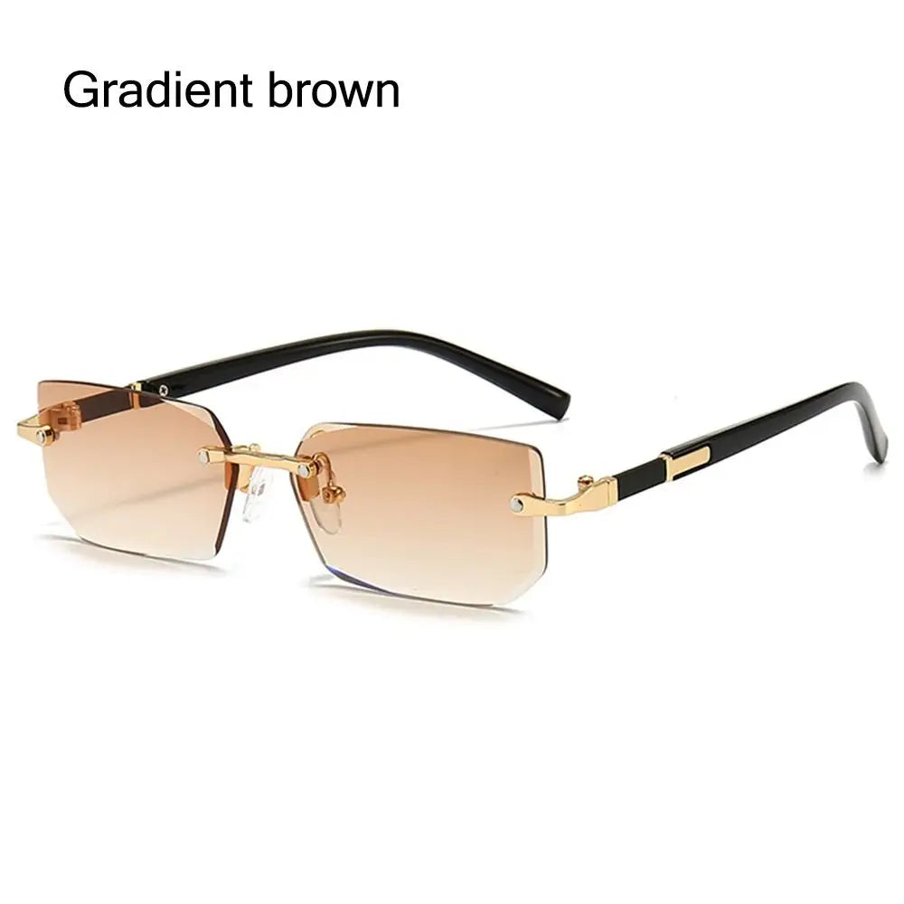 Rimless Rectangle Sunglasses – Fashion Small Square Shades for Men & Women, Summer Travel Eyewear