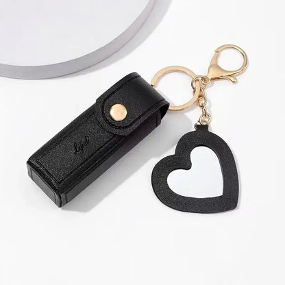 Portable Leather Lipstick Bag – Makeup Pouch with Mirror, Lip Balm Holder & Keychain Cover