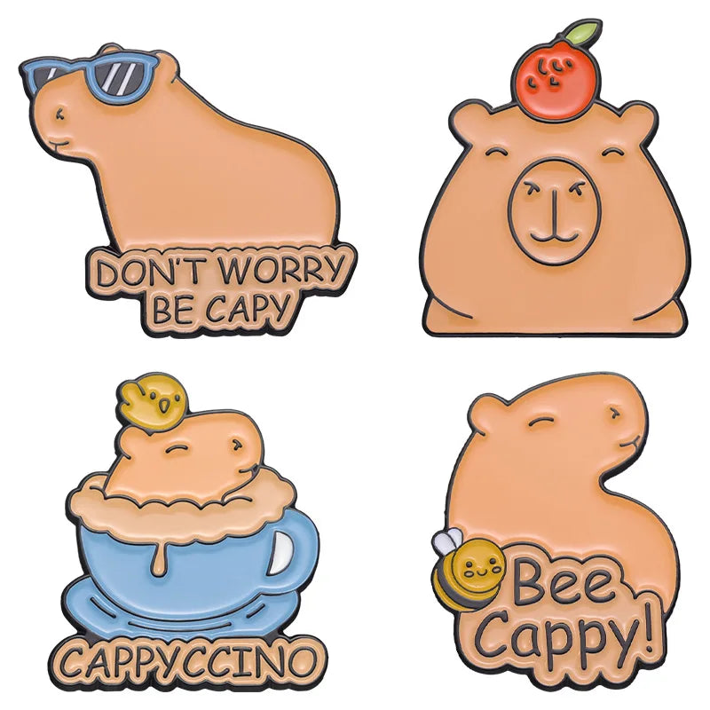 Capybara Hippo Enamel Pin Set - 3-6PCS Cute Cartoon Animal Brooch Lapel Badges for Gifts, Accessories & Collectors