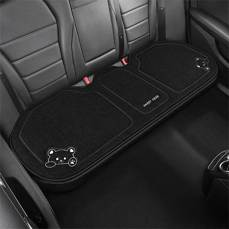 Universal Cartoon Bear Linen Car Seat Cushion - Cute, Breathable, Anti-Slip Seat Protector for Women and Everyday Driving