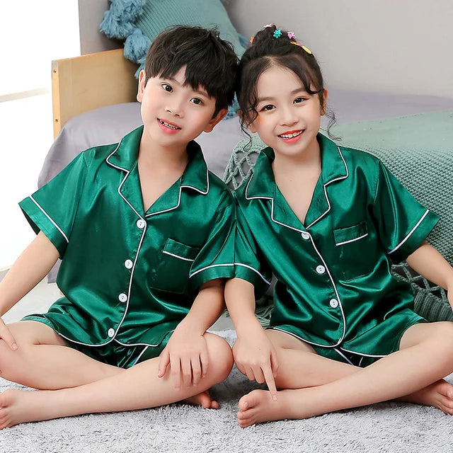Kids’ Satin Silk Pajama Set – Long Sleeve Silky Loungewear for Boys & Girls, Teen PJs for Ages 2-14