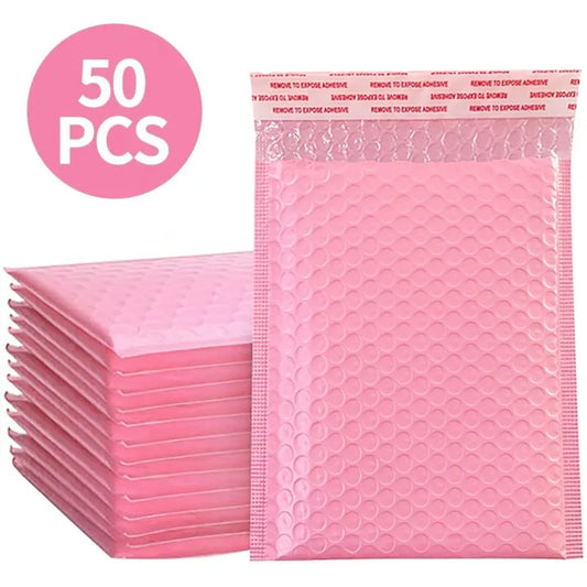 50/25pcs Pink Bubble Mailers – Self-Seal Padded Envelopes for Small Business Packaging – Available in Black/Blue