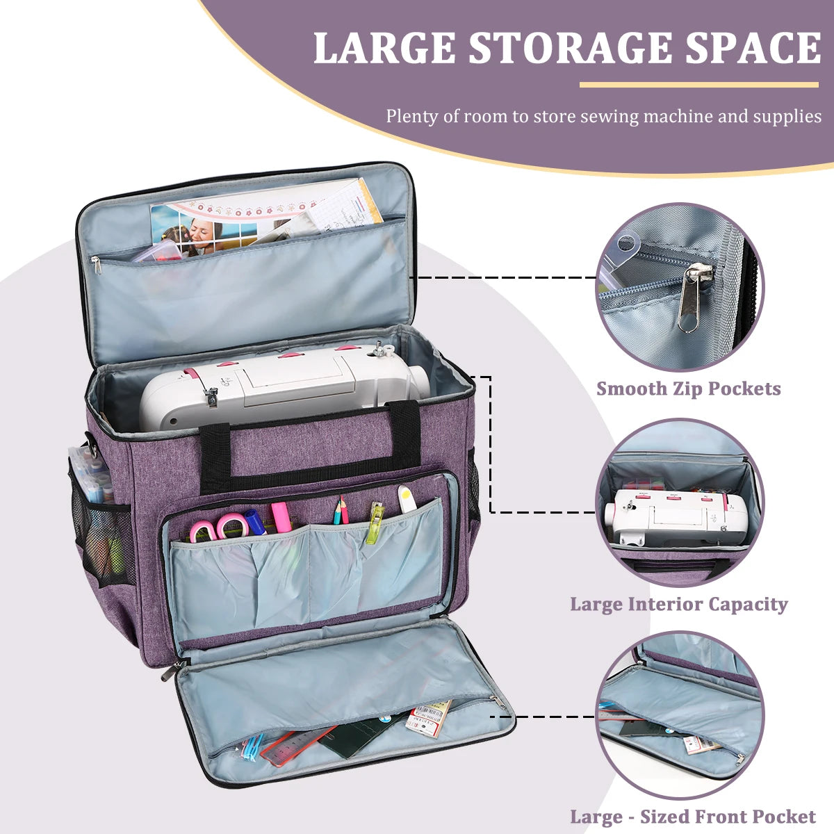Large Sewing Machine Carrying Case – Multi-Functional Portable Travel Bag with Multiple Pockets for Accessories