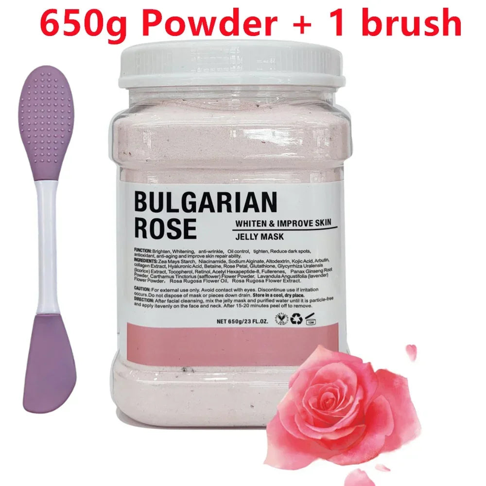 650g Chamomile & Hyaluronic Acid Facial Mask Powder – Moisturizing Rose Jelly Skin Care Mask with Silicone Brush for Elasticity Boost