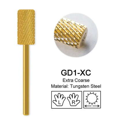 Gold Tungsten Carbide Nail Drill Bits – Large Barrel Milling Cutter, Pro Reversed Durable Grinding & Polishing Tools Accessories 4XC
