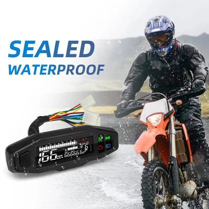 AD Universal Motorcycle Digital Speedometer – LED Tachometer Dashboard Instrument Panel with LCD Display & Y Bracket