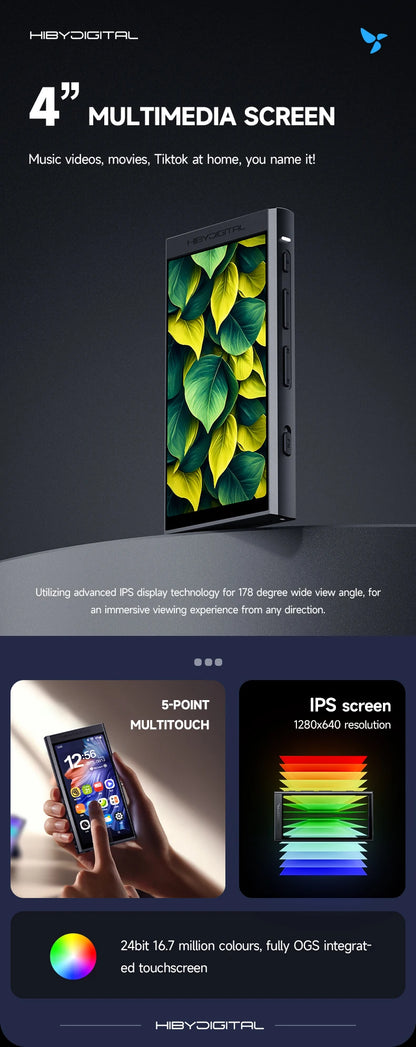 HiBy Digital M300 Android 13 Music Player - MP3, HiFi Audio, Bluetooth, WiFi, USB DAC, DSD, FM Radio, Dual Mic, Built-in Speaker, 29hr Battery