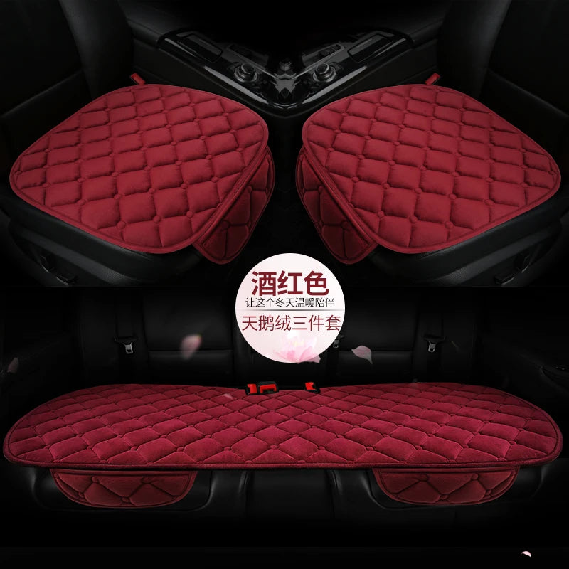 Thick Plush Car Seat Cushion Set - Warm Anti-Slip Three-Piece Winter Seat Covers