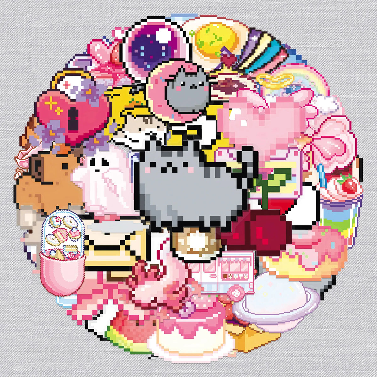 50-Piece Cute Pixel Game Sticker Set – Kawaii Cat Waterproof Decals for Scrapbooks, Phones, Luggage, and Skateboards