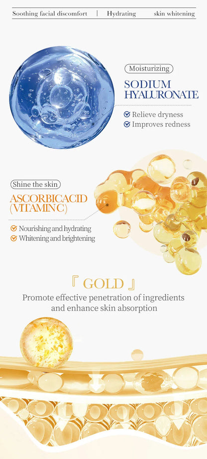 15PCS 24K Gold Hyaluronic Acid Face Masks – Firming, Moisturizing & Brightening Hydrating Skincare