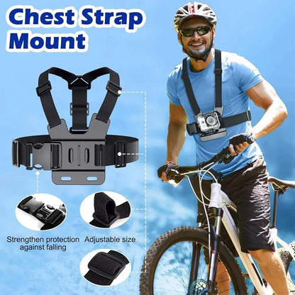Action Camera Accessories Kit - Adjustable Head Strap & Chest Mount Holder for GoPro, DJI, Insta360 & More