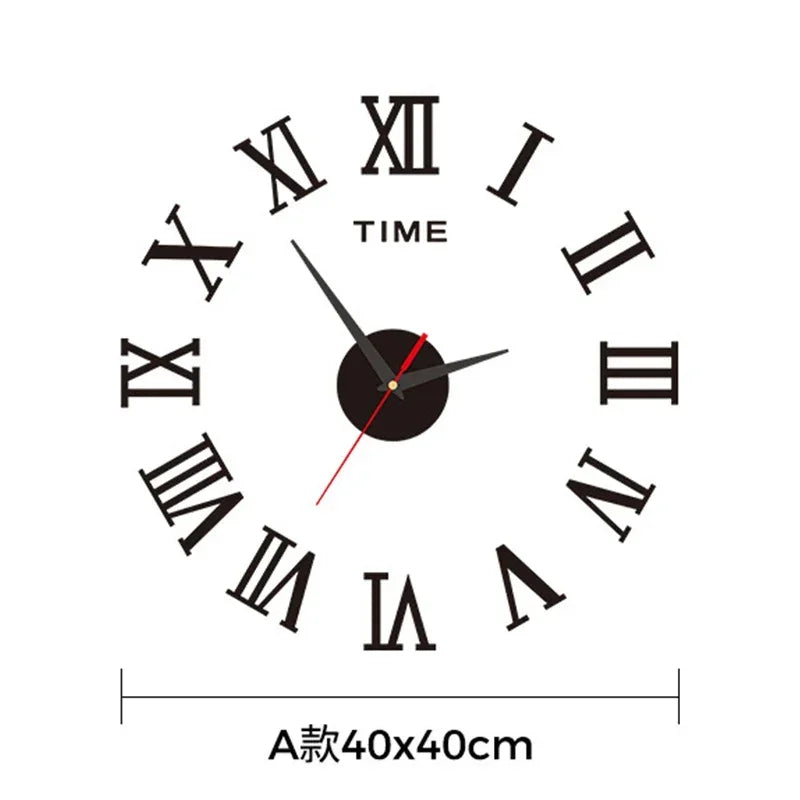 Large 3D DIY Silent Wall Clock — Simple Modern Punch-Free Wall Sticker in Black, Gold, or Silver