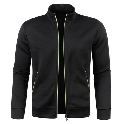 Men's Autumn Winter Zipper Sweater Jacket - Color Block Long Sleeve Slim Fit Plush Casual Warm Coat