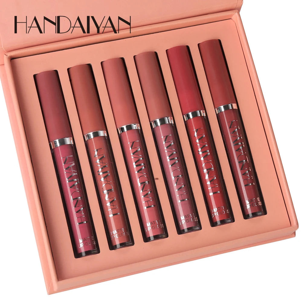 HANDAIYAN 6-Piece Matte Liquid Lipstick Set – Long-Lasting, Non-Stick Cup Lip Gloss Gift Box
