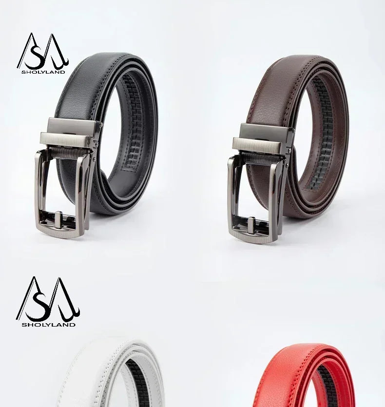 Men’s Classic Leather Belt – Trendy Two-Layer Cowhide with Alloy Automatic Buckle for Business & Casual Wear