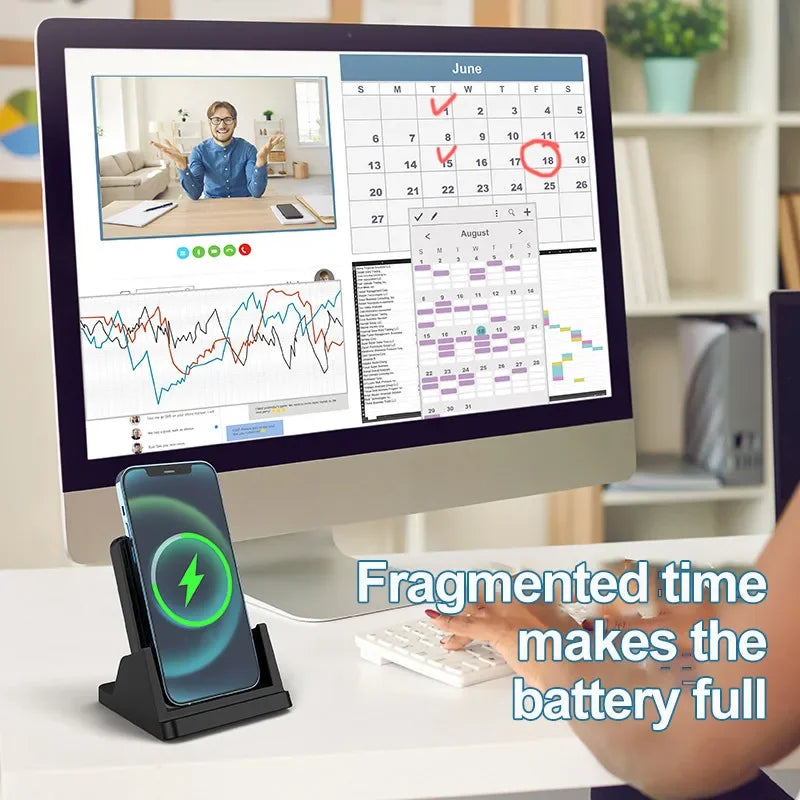 Fast Wireless Charging Pad and Holder – Charging Dock for iPhone 17–11 Series, Samsung Galaxy, and Xiaomi Devices