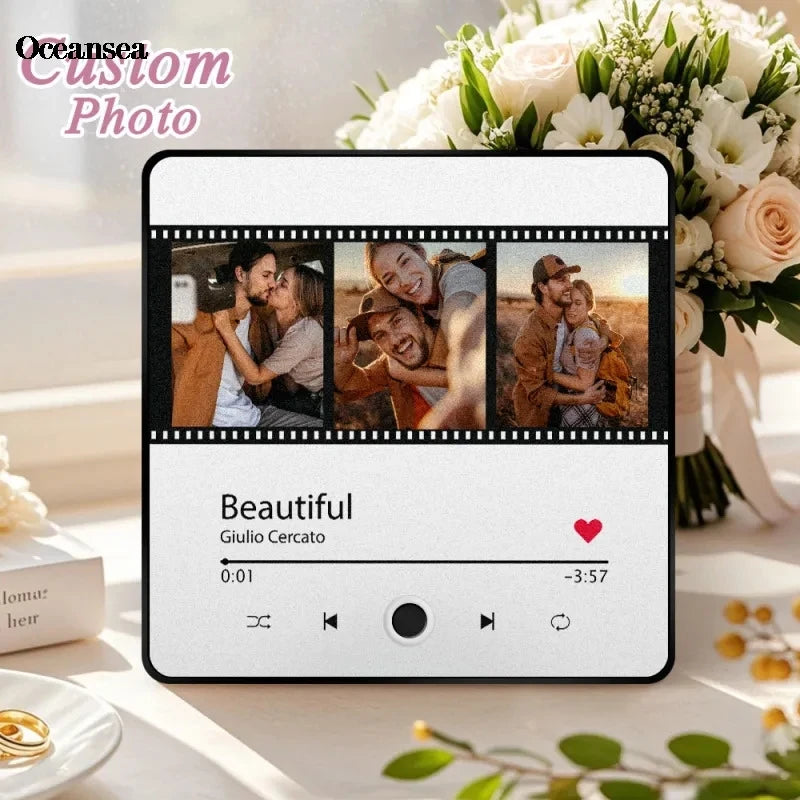 Personalized 7-Piece Photo Fridge Magnets - Custom Music Frame Refrigerator Decor & Christmas Gift