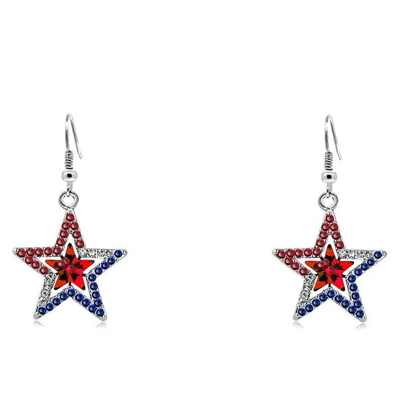 American Flag Drop Earrings - USA Patriotic Red White Blue 4th of July Jewelry Accessories for Women