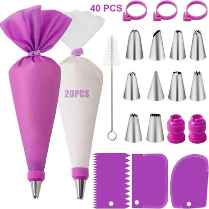 Silicone Piping Bags & Tips Set – Reusable Cake Decorating Kit with Stainless Steel Nozzles for Baking