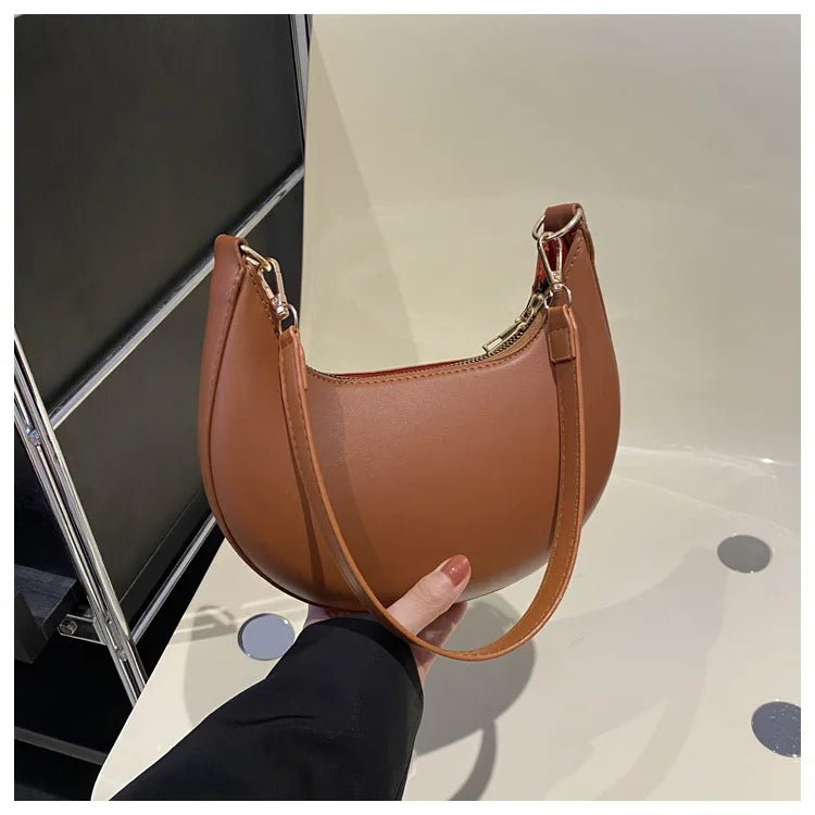 Women’s Moon-Shaped Shoulder Bag – Luxury High-End Baseball Style Elegant Crossbody Handbag Fashionable Lady Purse