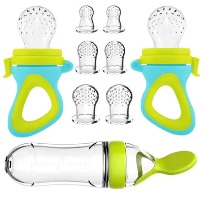 Silicone Baby Feeding Bottle Spoon - Squeeze Cereal Feeder Cup with Pacifier Training Spoon for Newborn Infants