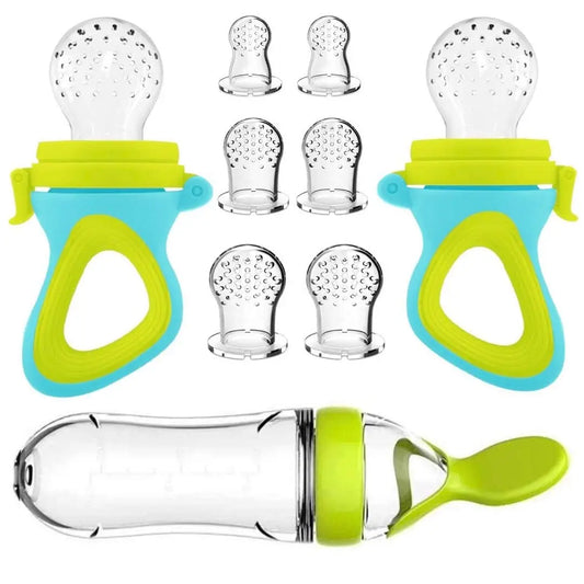 Silicone Baby Feeding Bottle Spoon - Squeeze Cereal Feeder Cup with Pacifier Training Spoon for Newborn Infants