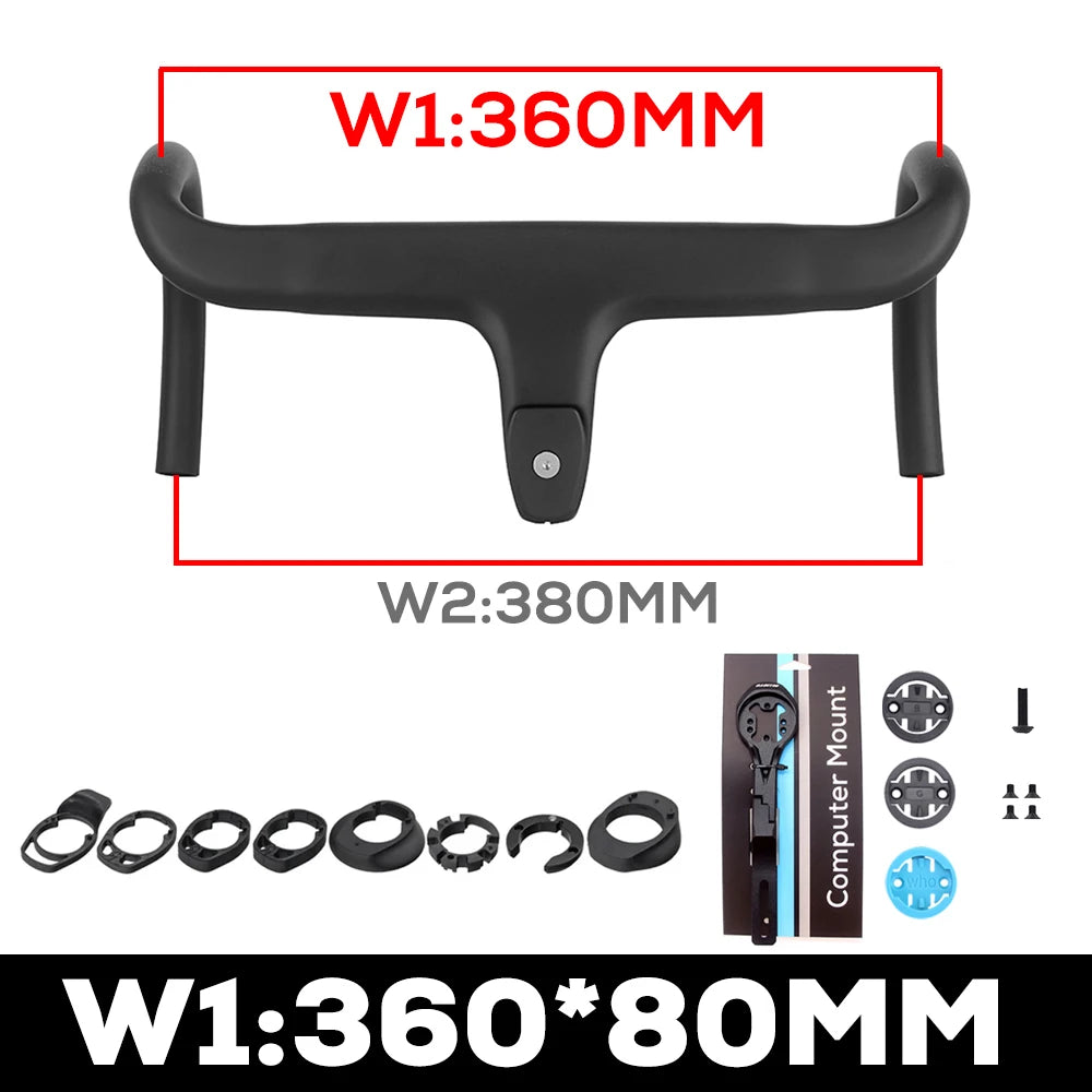 ULLICYC T1 Carbon Fiber Road Bike Handlebar - Integrated Internal Cable Routing Cockpit with Mount Spacers 360–380mm