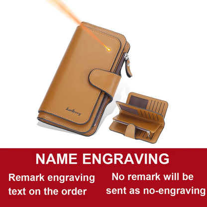 2024 Women’s Long Wallet – Custom Name Engraving, 15 Card Holders & Zippered Classic Purse