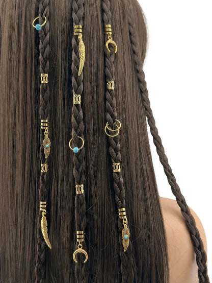 31PCS Turquoise Hollow-Out Hair Rings — Dreadlock & Braid Beads, Hair Braid Tubes Charm Jewelry for Styling