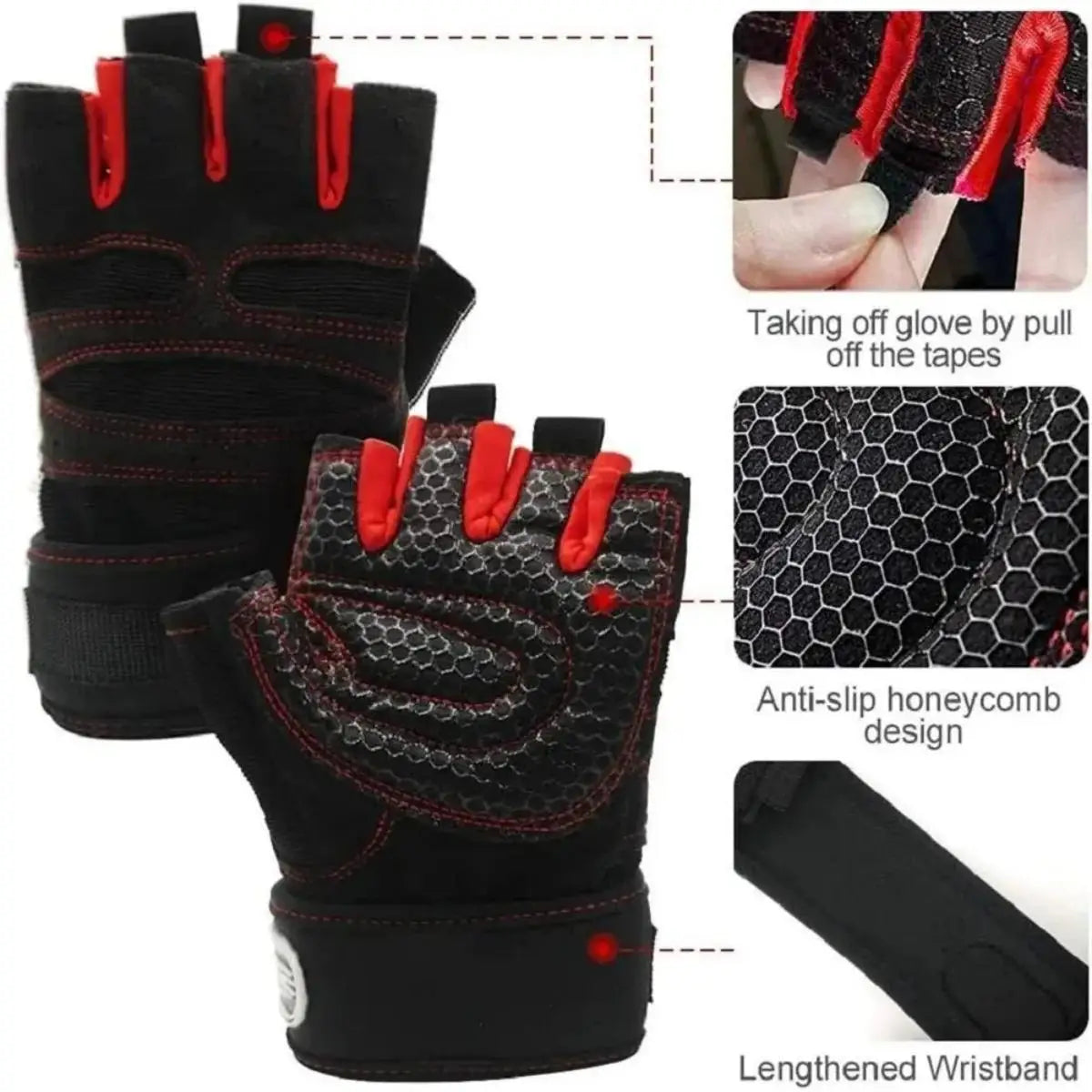 Gym Gloves - Shockproof Weightlifting & Fitness Gloves with Wrist Support for Men and Women