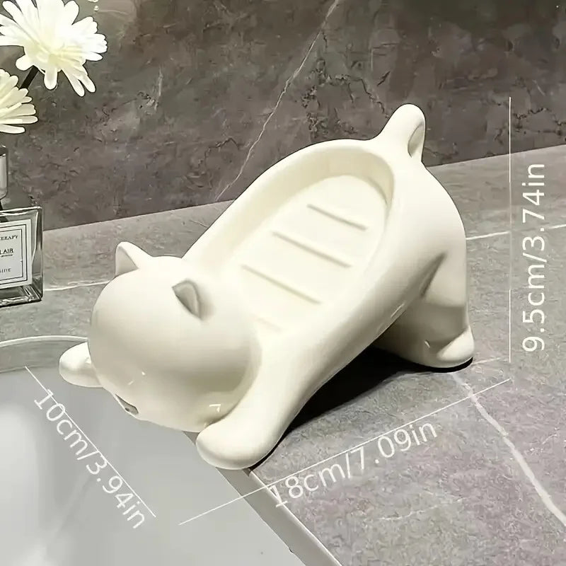 Cute Cartoon Cat Soap Dish - Plastic Draining Holder for Bathroom & Kitchen