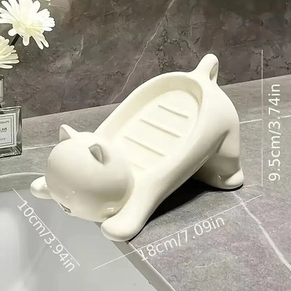 Cute Cartoon Cat Soap Dish - Plastic Draining Holder for Bathroom & Kitchen