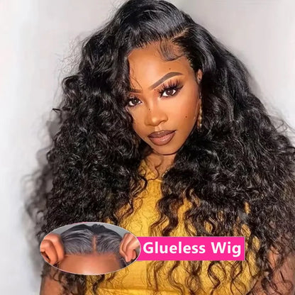 30-40 Inch Curly 13x4 Glueless Human Hair Wig – Brazilian Loose Deep Wave Black Wig, Ready-to-Wear Clearance Sale