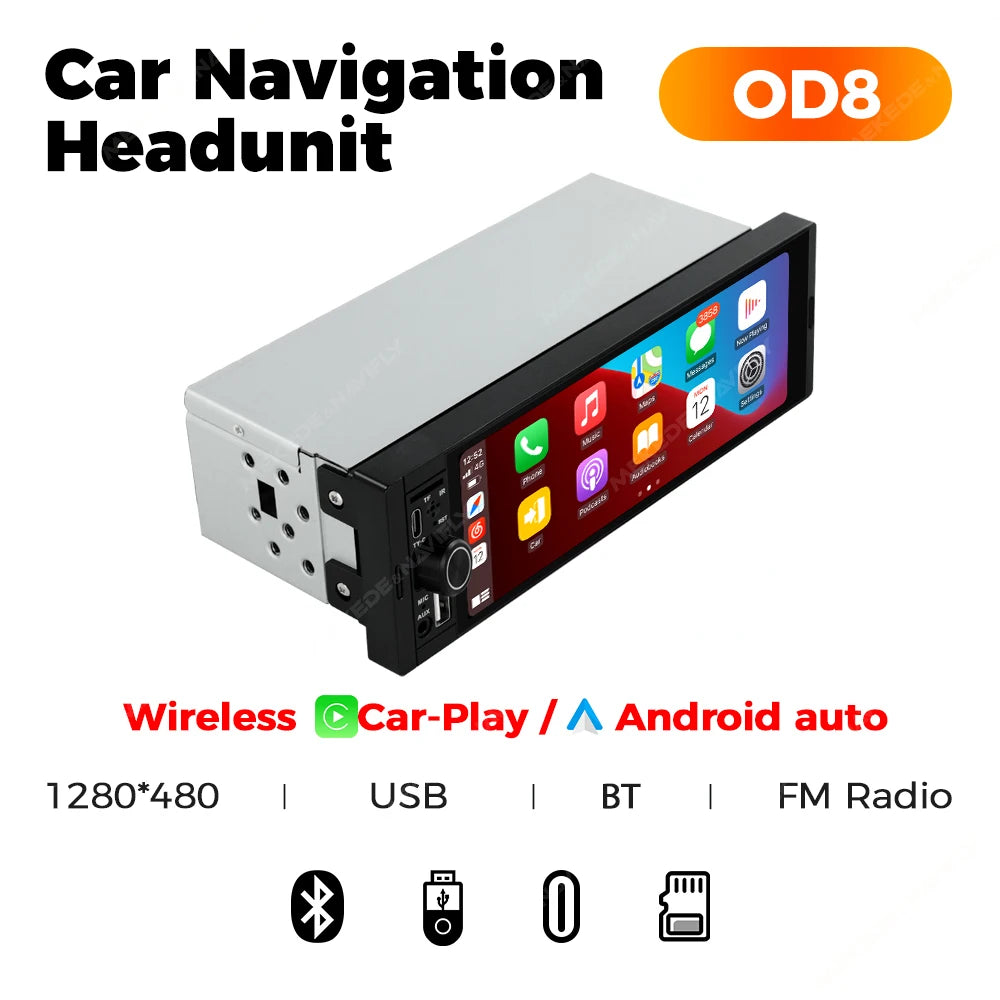 NaviFly 6.86" 1-DIN MP5 Car Stereo - Wireless CarPlay & Android Auto FM Multimedia Player