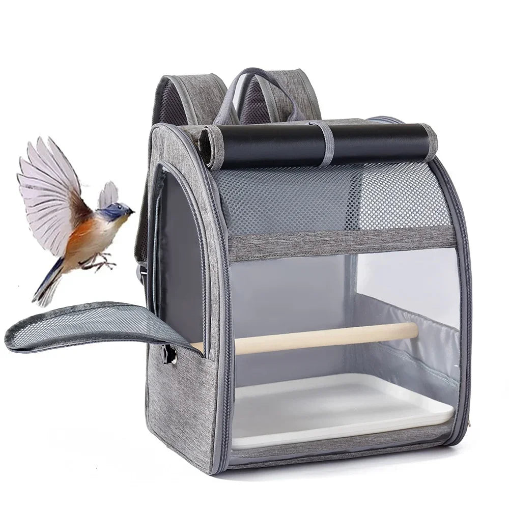Portable Bird Carrier Backpack - Breathable Travel Cage with Perch & Tray for Cockatiels, Parrots & Small Birds