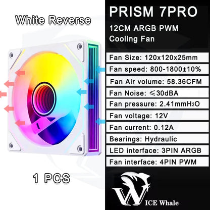 ICE Whale Prism 7 PRO ARGB 120mm PC Case Fan – Infinity Mirror Design with 4-Pin PWM, Motherboard Sync, and CPU Cooling Fan