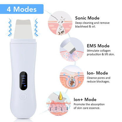 Ultrasonic Skin Scrubber – 4-Mode Facial Spatula for Deep Cleaning, Lifting & Peeling Skincare Device